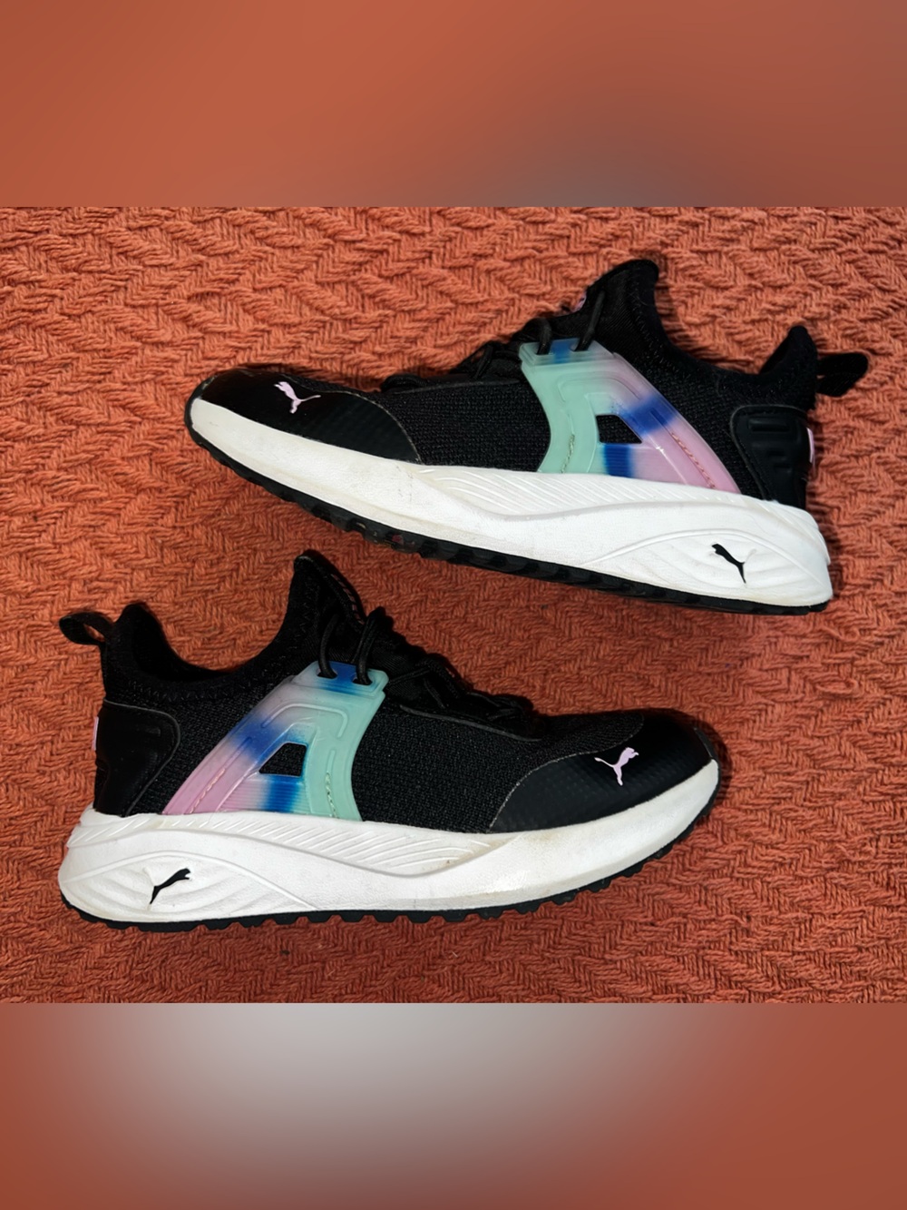 Puma Kids Black Sneakers with Iridescent Teal-Pink Gradient